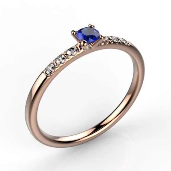 Bague saphir bleu diamant or rose Candide 0.06 ct