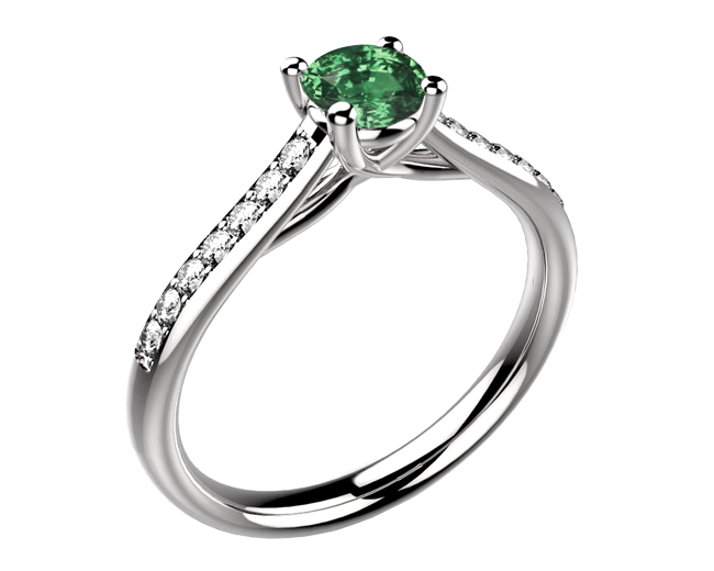 Bague saphir vert or blanc Dana diamant pavé