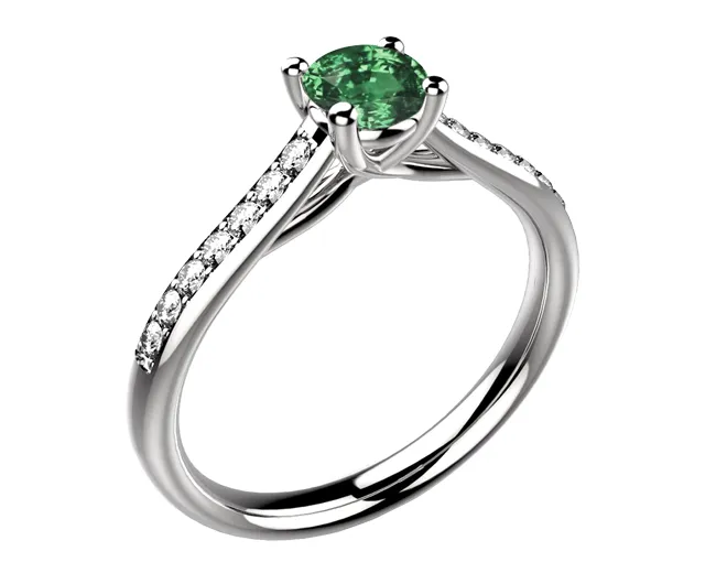 Bague saphir vert or blanc Dana diamant pavé