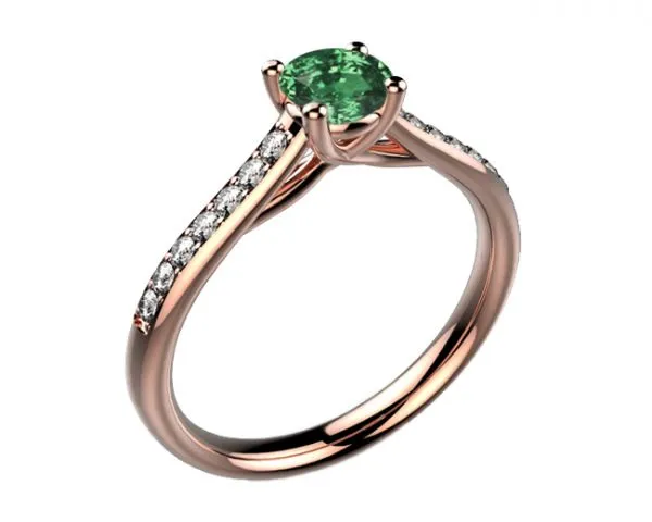 Bague saphir vert or rose Dana diamant pavé