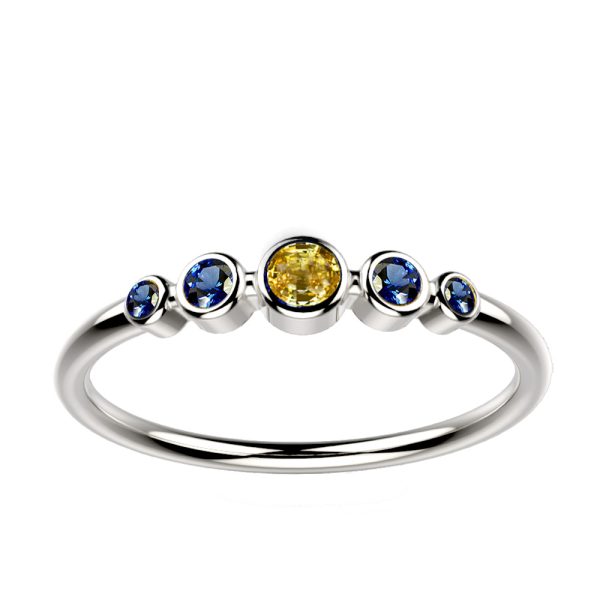 Ingénue bague saphir jaune et bleu or blanc