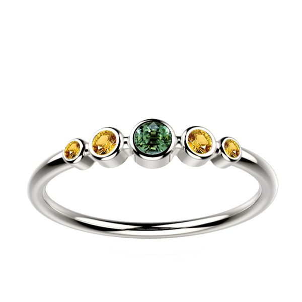 Ingénue bague saphir vert et jaune or blanc