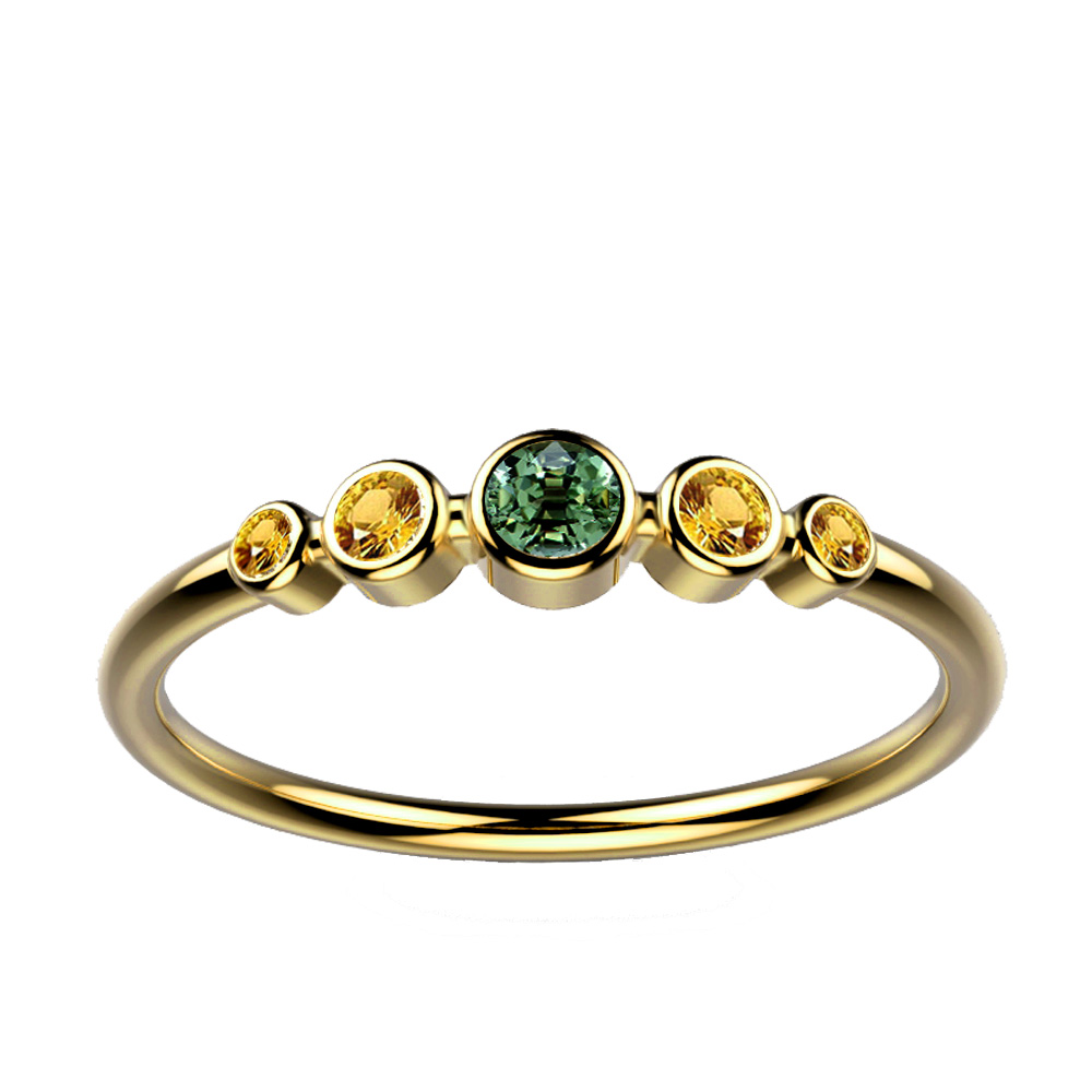 Ingénue bague saphir vert et jaune or jaune