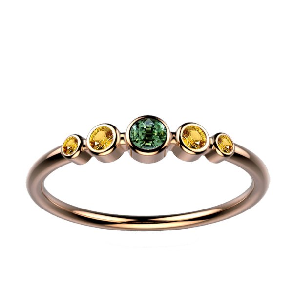 Ingénue bague saphir vert et jaune or rose