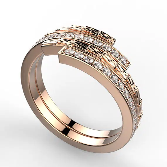 Alliance diamant femme originale or rose Brocéliande spirale