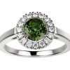 Bague saphir vert serti d'un halo de diamant sur or blanc modèle Juliet L