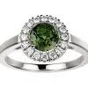 Bague saphir vert serti d'un halo de diamant sur or blanc modèle Juliet L