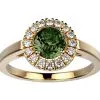 Bague saphir vert serti d'un halo de diamant sur or jaune modèle Juliet L