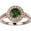 Bague saphir vert serti d'un halo de diamant sur or rose modèle Juliet L