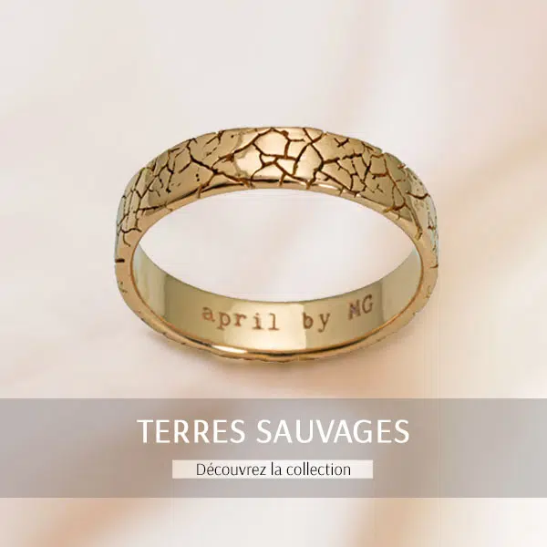 Alliances de mariage originales Terres Sauvages, alliances ciselées en or éthique