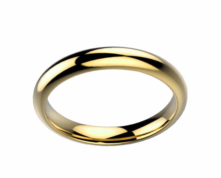 Alliance de mariage en or jaune de forme demi-jonc bombé avec un intérieur confort Thalia