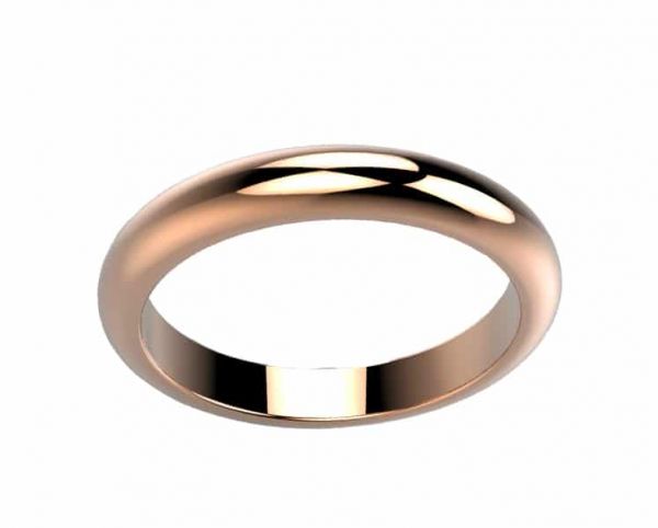 Alliance de mariage en or rose de forme demi-jonc bombé à l'intérieur plat Flora