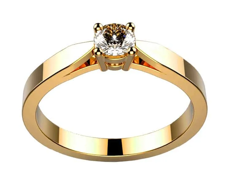 Bague de fiançailles diamant en or jaune. Solitaire serti 4 griffes dès 0.20 ct