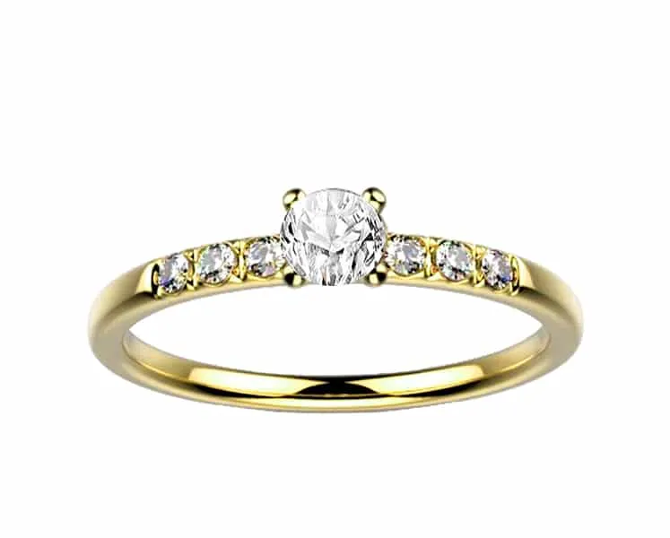 Bague solitaire diamant or jaune pavé candide