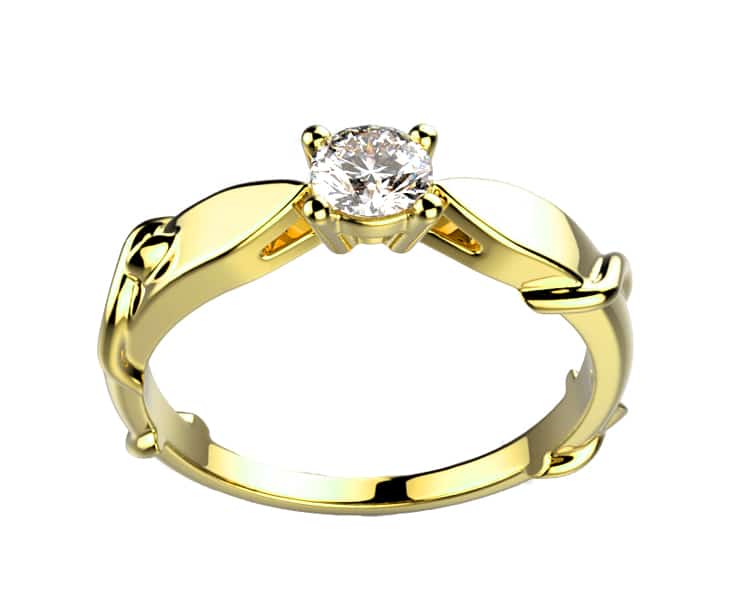 Bague de fiançailles diamant originale or jaune tivoli demi jonc