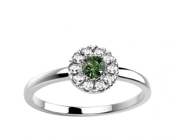 Saphir vert 0.15 ct et Diamant 0.10 ct or jaune