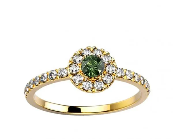 Bague Saphir vert 0.15 ct et Diamant 0.24 ct or jaune