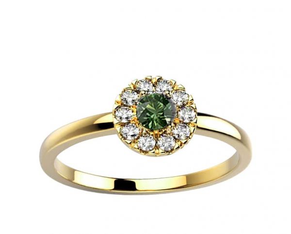Saphir vert 0.15 ct et Diamant or rose