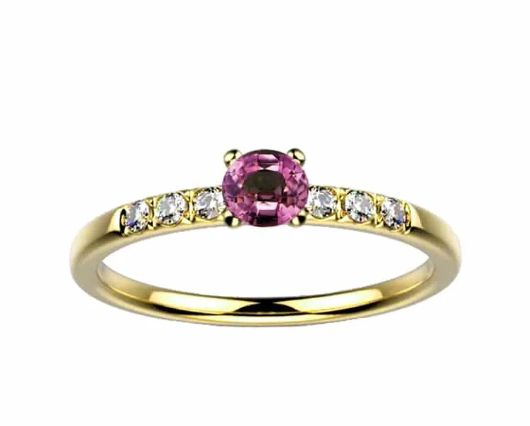 Bague saphir diamant or jaune Candide saphir rose