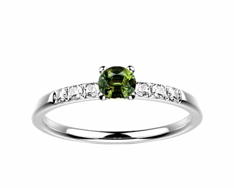 Bague saphir diamant or blanc Candide saphir vert