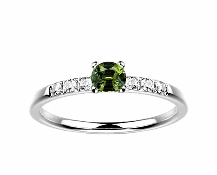 Bague saphir diamant or blanc Candide saphir vert