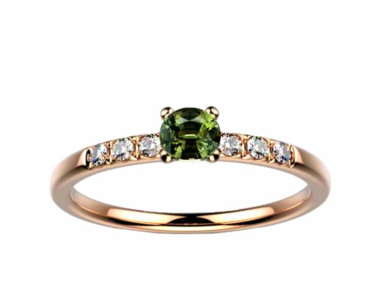 Bague saphir diamant or rose Candide saphir vert