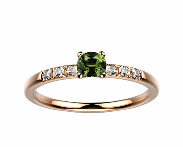 Bague saphir diamant or rose Candide saphir vert