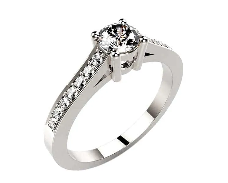 Bague de fiancailles Solitaire diamant pavé dès 0.20 ct or blanc palladié