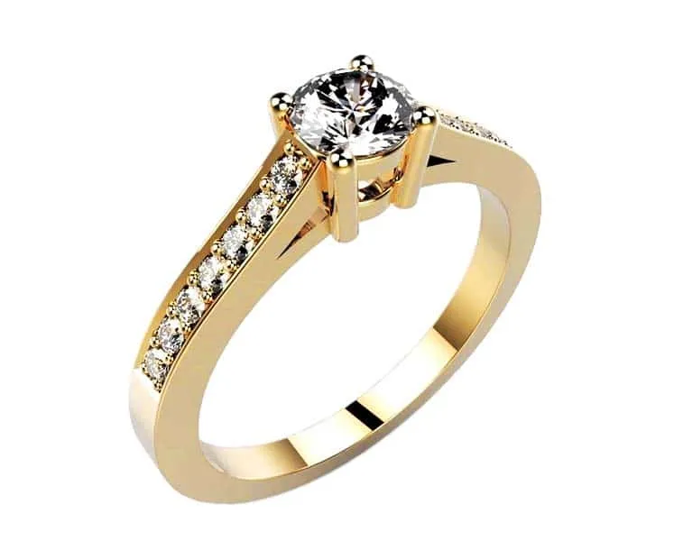 Bague de fiancailles Solitaire diamant pavé dès 0.20 ct or jaune