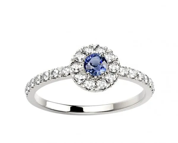 Bague saphir bleu Diamant Or blanc Juliet S full pavé