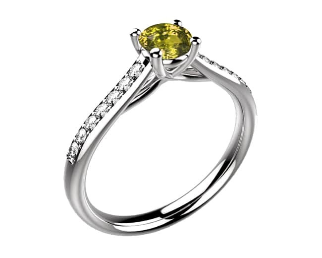 Bague saphir jaune Diamant or blanc pavé Dana