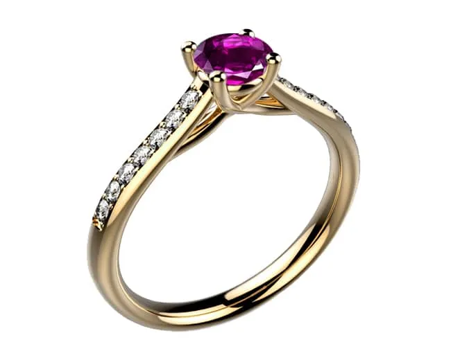Bague saphir rose Diamant or jaune pavé Dana