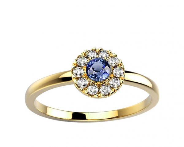 Saphir bleu diamant or jaune