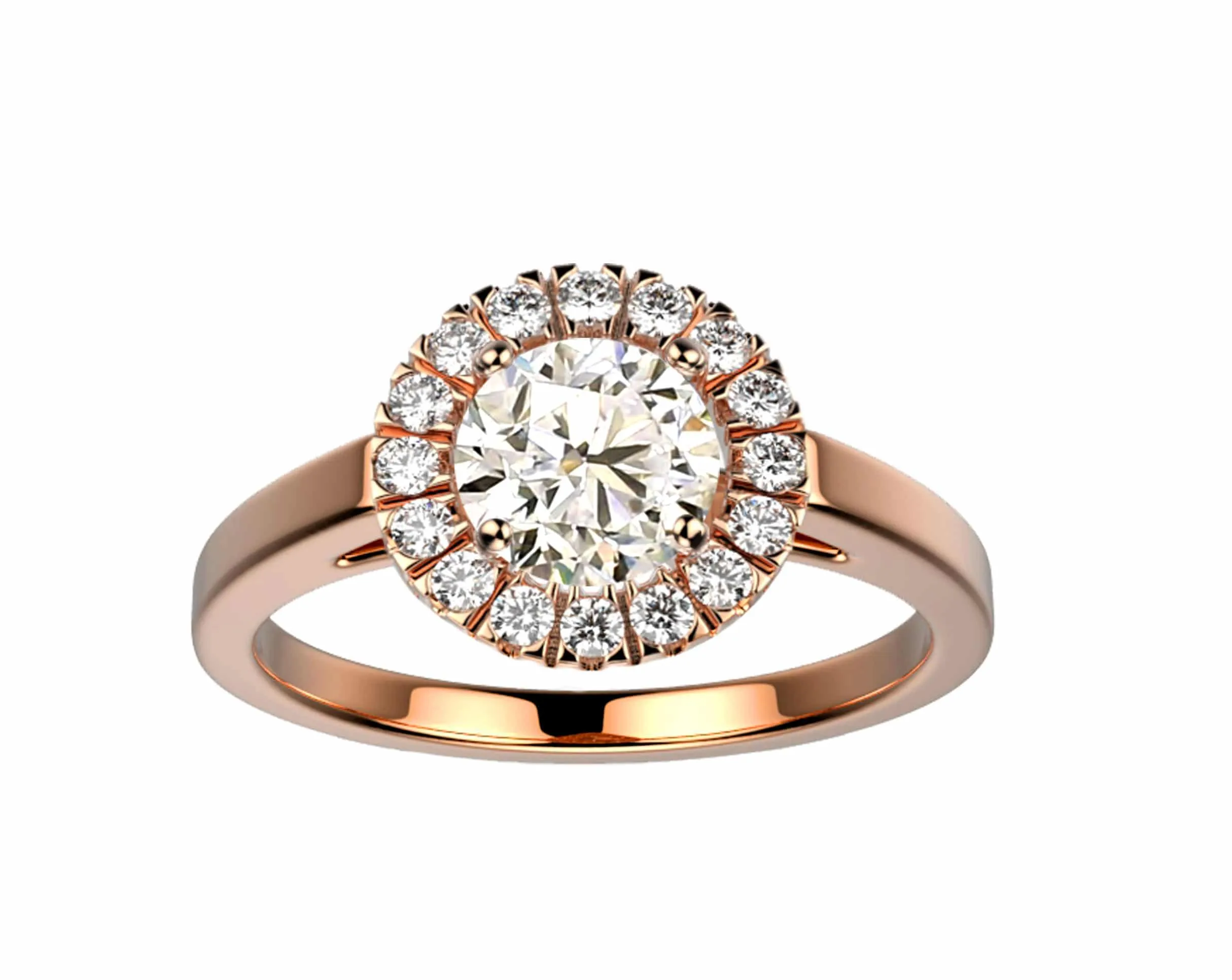 Bague de fiançailles Diamant or rose Juliet halo pavé et anneau non pavé