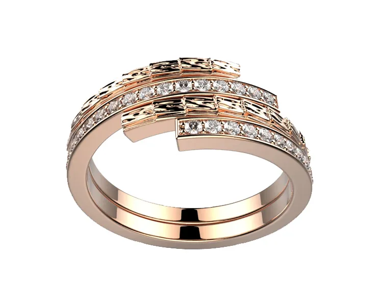 Alliance diamant femme originale or rose Brocéliande double