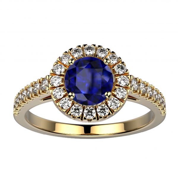Bague saphir rond Juliet en or jaune avec un anneau serti de diamant