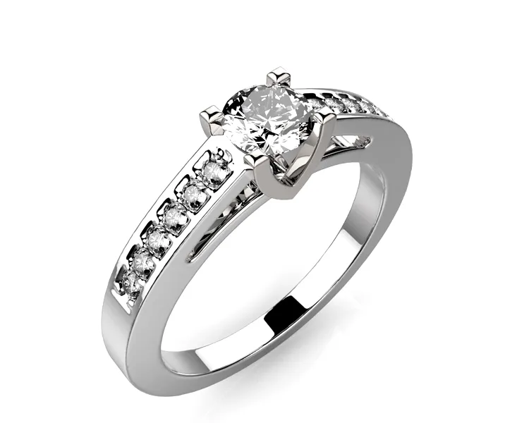 Bague solitaire diamant or blanc Adhara pavé