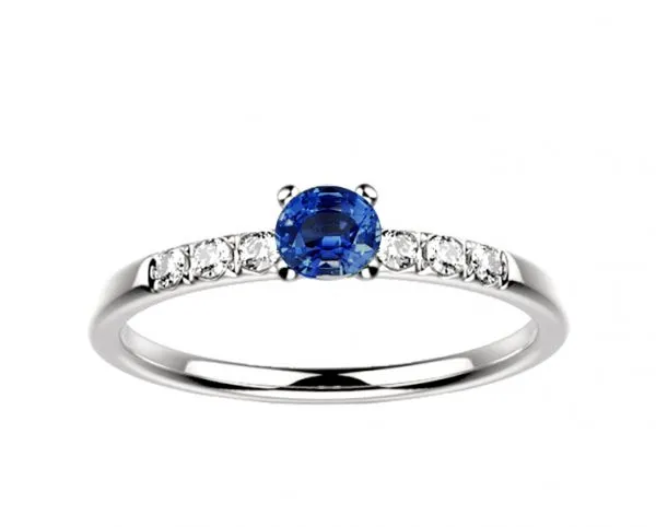 Bague saphir diamant or blanc Candide saphir bleu