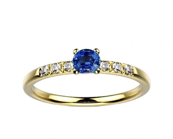 Bague saphir bleu et diamant en or jaune Candide