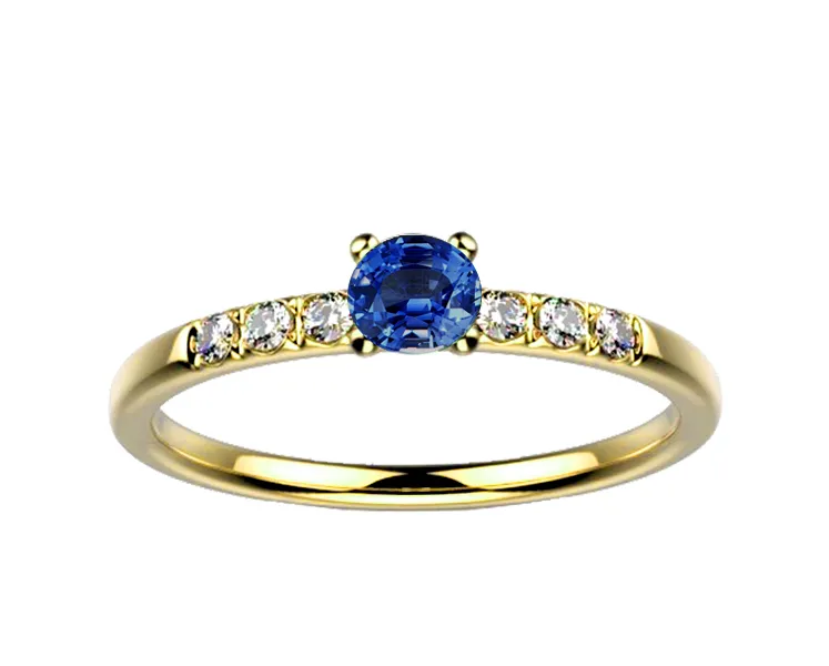 Bague saphir bleu et diamant en or jaune Candide