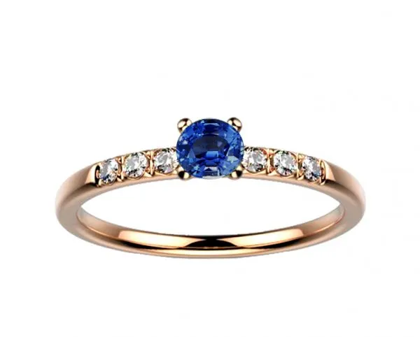 Bague saphir bleu et diamant en or rose Candide