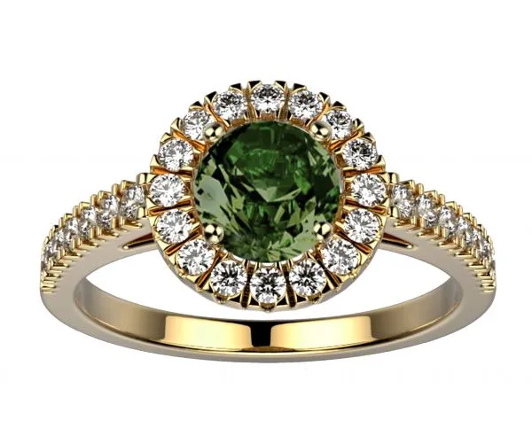 Bague saphir vert or jaune Juliet full pavé