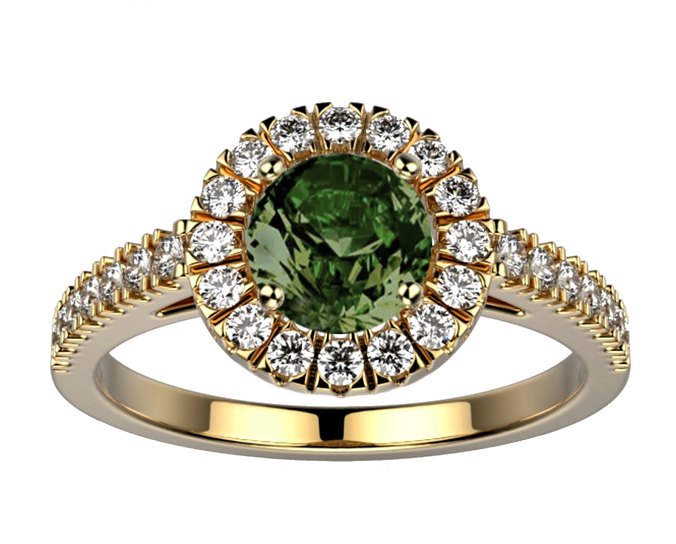 Bague saphir vert sur un anneau en or jaune modèle Juliet full pavé