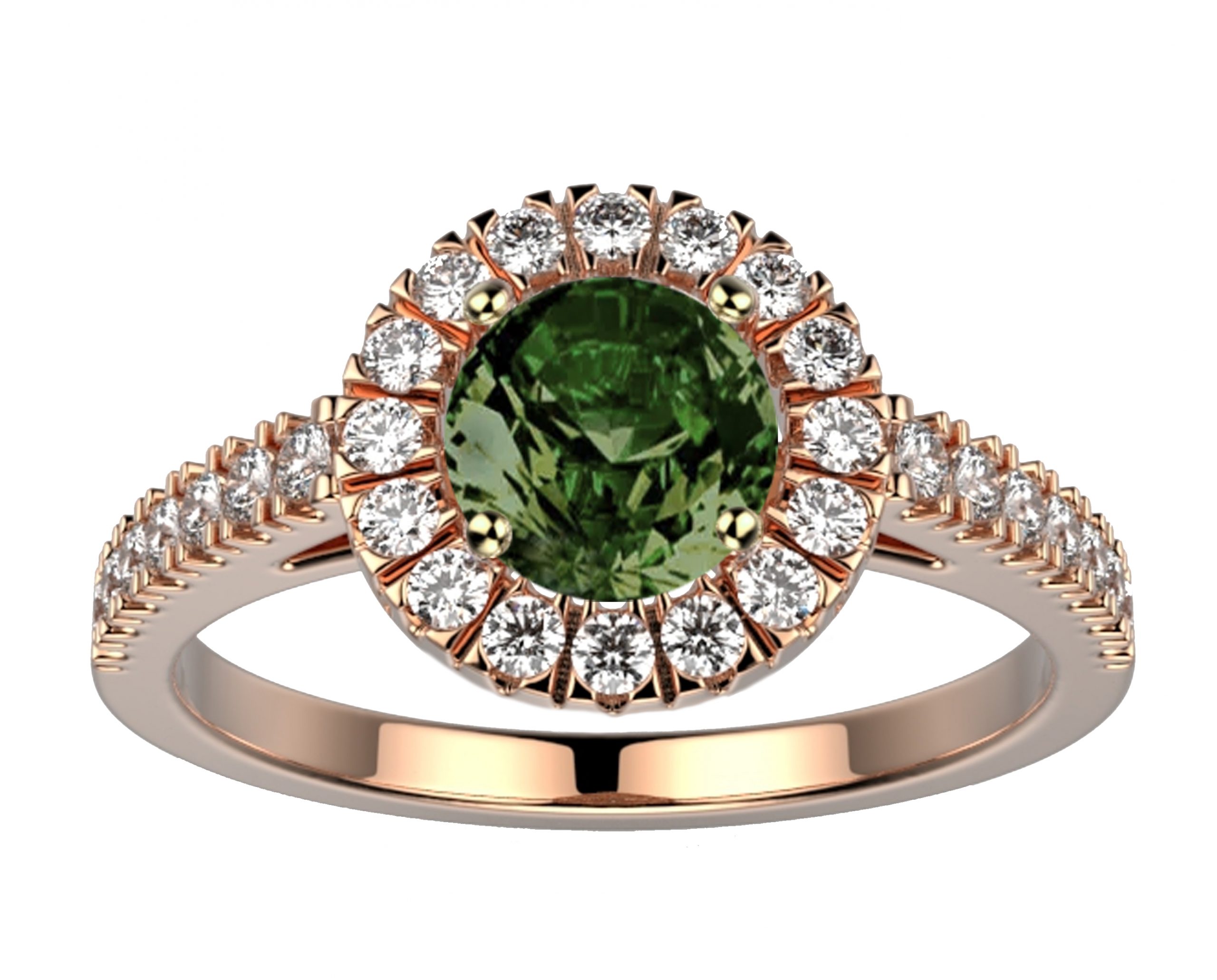 Bague saphir vert sur un anneau en or rose modèle Juliet full pavé