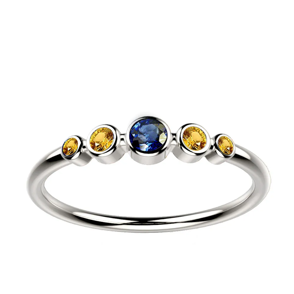 Bague saphir bleu et saphir jaune or blanc Ingénue