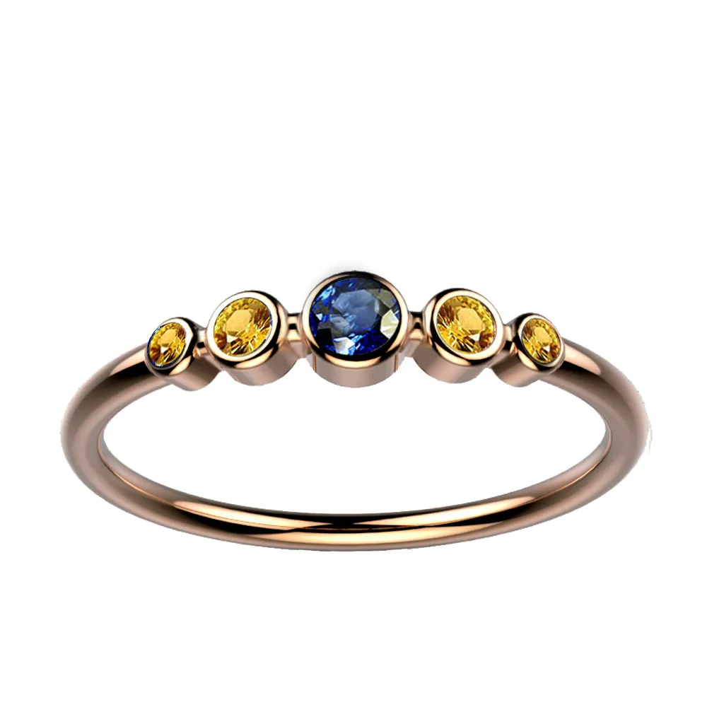 Bague saphir bleu et saphir jaune or rose Ingénue