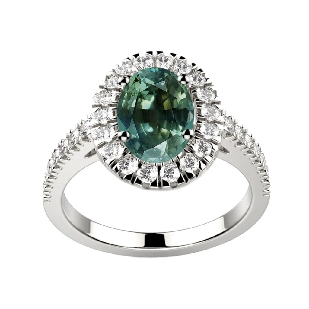 Bague saphir vert serti de diamant en or blanc Juliet M