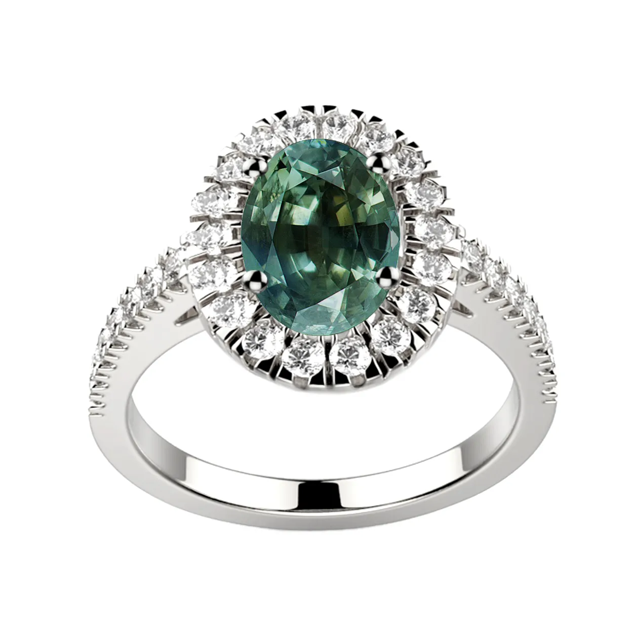 Bague saphir vert or blanc Juliet O full pavé