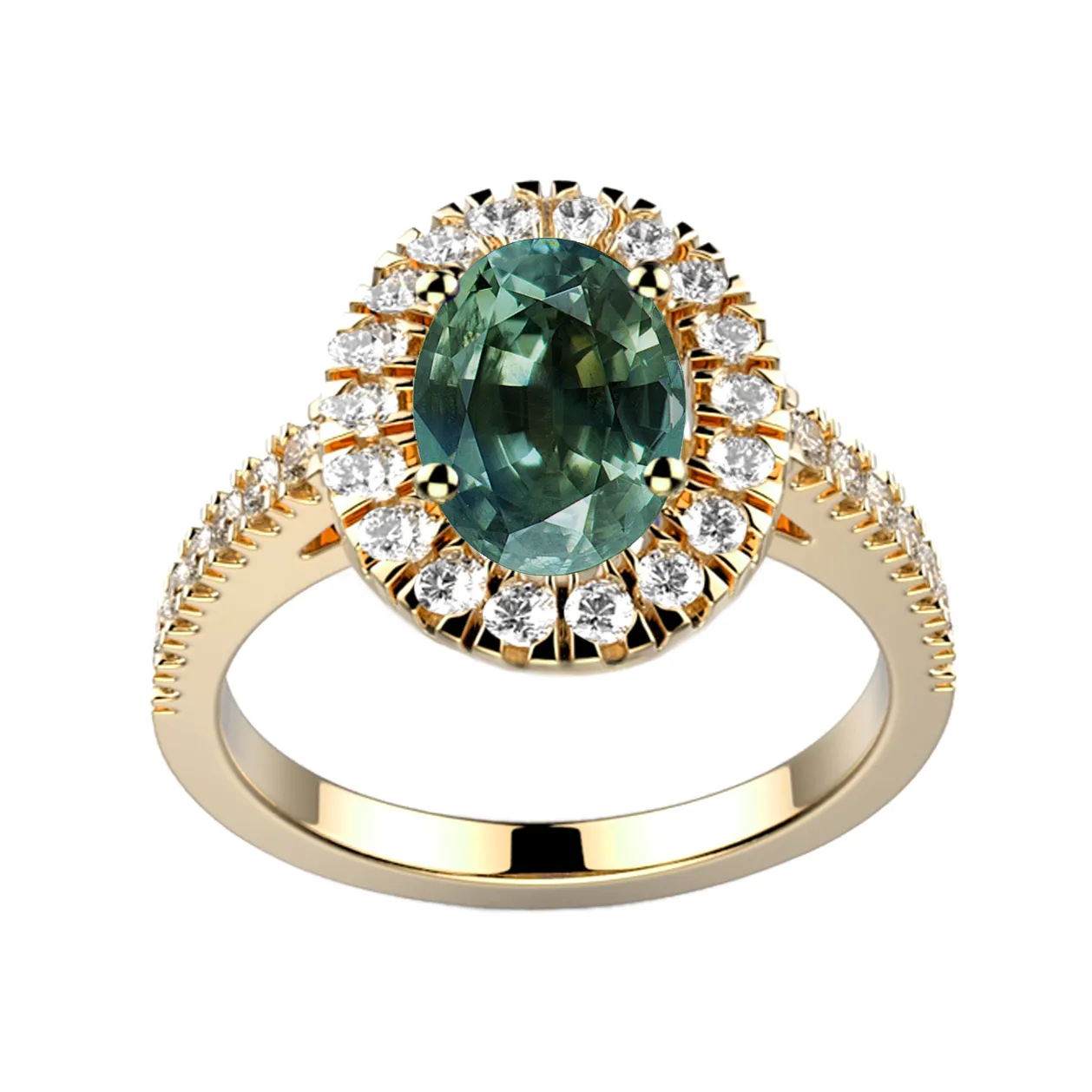 Bague saphir vert serti de diamant en or jaune Juliet M