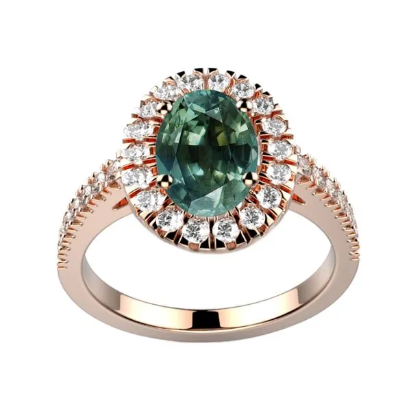 Bague saphir vert serti de diamant en or rose Juliet M